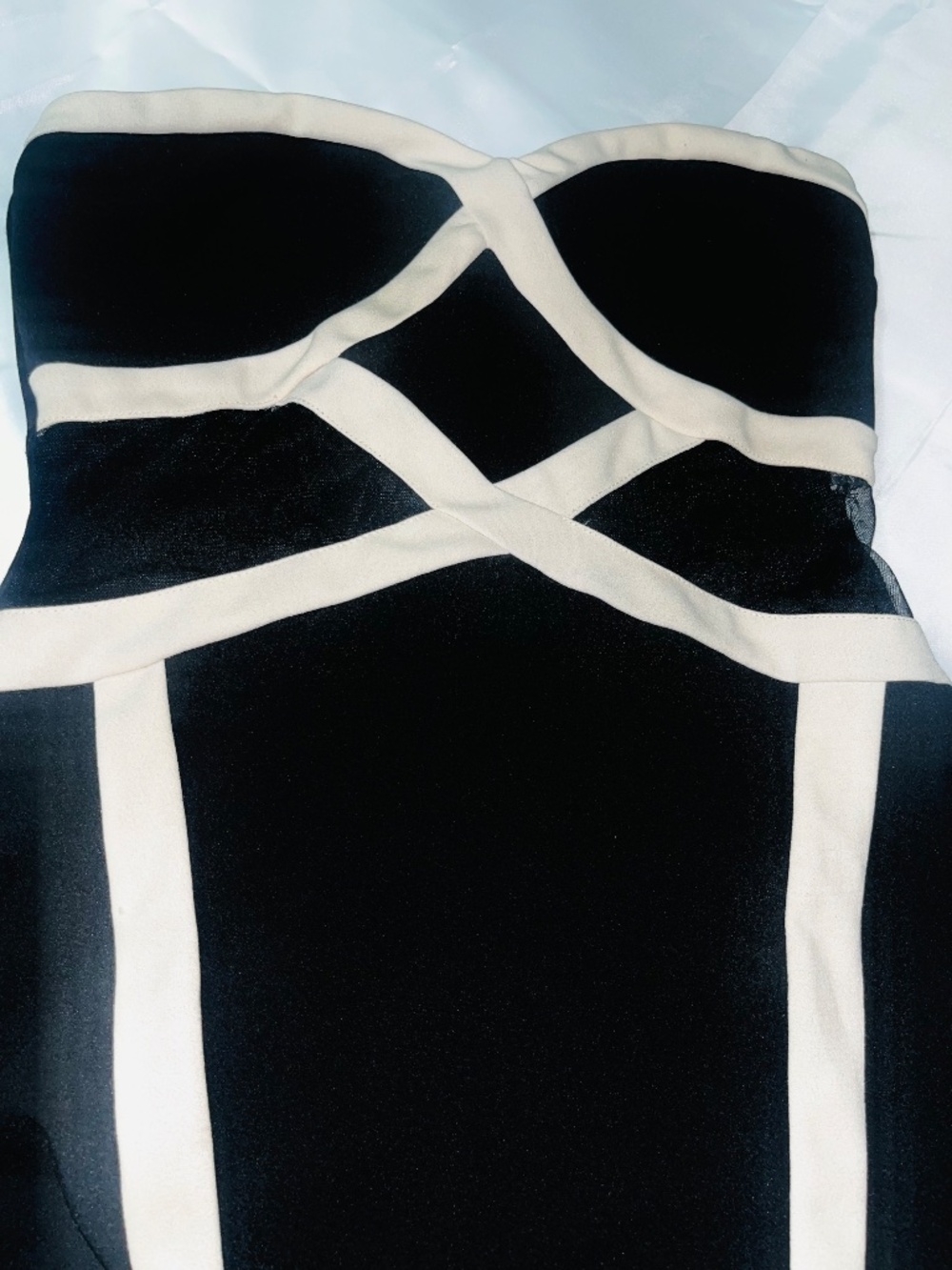 Windsor Womens Black Beige Mesh Strapless Bodycon Mini Dress Polyester Size S - Picture 3 of 13